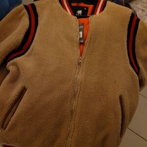 TC Beige Sherpa Jacket with Red and Black Stripes